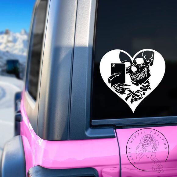 Skeleton Heart Selfie Vinyl Decal - Picture 1 of 3